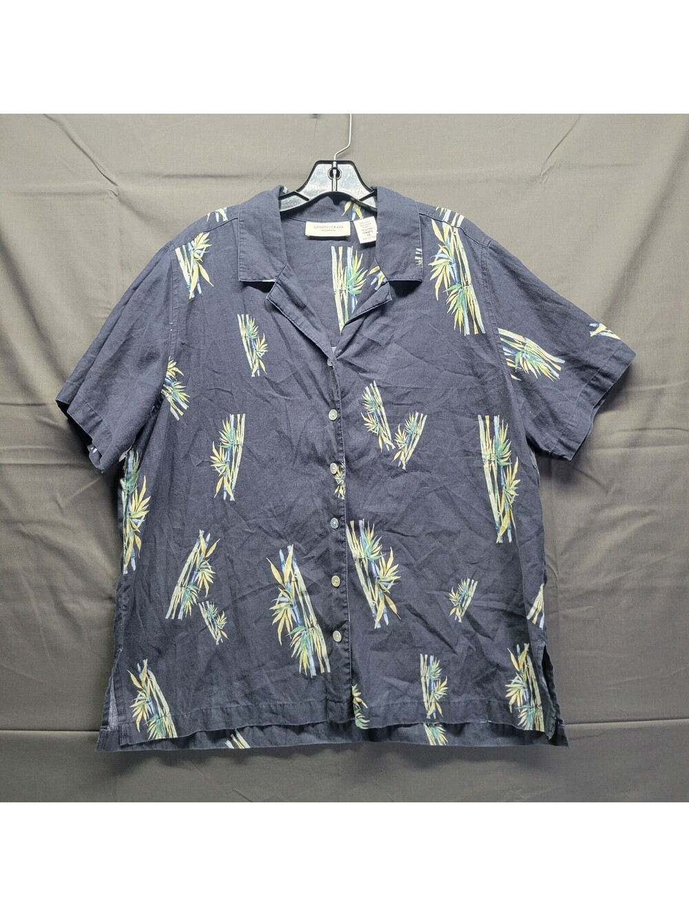 Lemon Grass Woman Black Floral Button Down Short Sleeve Shirt Size 1X
